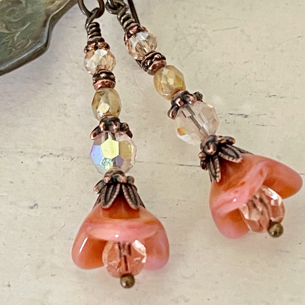 ARTISAN Earrings “Peach Silk” - Dangles - Picture 2 of 9
